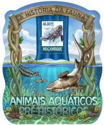 Poštová známka Mozambik 2015 Vodní dinosaury Mi# 7869 Block