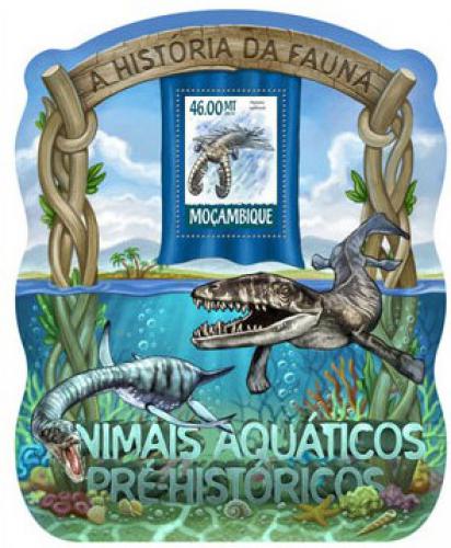 Poštová známka Mozambik 2015 Vodní dinosaury Mi# 7872 Block