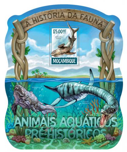 Poštová známka Mozambik 2015 Vodní dinosaury Mi# Block 1014 Kat 10€