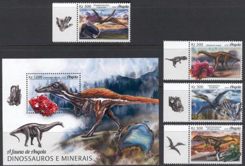 Poštové známky Angola 2018 Dinosaury a minerály Mi# 1936-39 + Block 153
