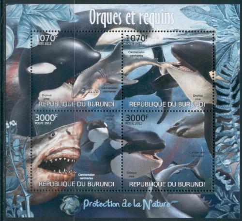 Poštové známky Burundi 2012 Žralok bílý a kosatka dravá Mi# 2595-98 Kat 9.50€