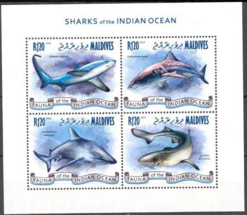 Poštové známky Maldivy 2014 Žraloky Indického oceánu Mi# 5188-91 Kat 10€