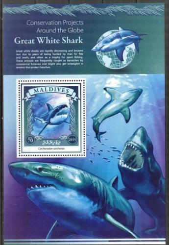 Poštová známka Maldivy 2015 Žralok bílý Mi# Block 850 Kat 9€