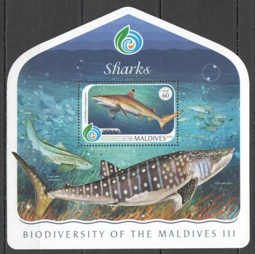 Poštová známka Maldivy 2019 Žraloky Mi# Block 1293