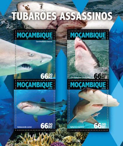Poštové známky Mozambik 2016 Žraloky Mi# 8374-77 Kat 15€