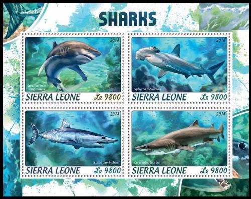 Poštové známky Sierra Leone 2018 Žraloky Mi# Mi# 9639-42 Kat 11€