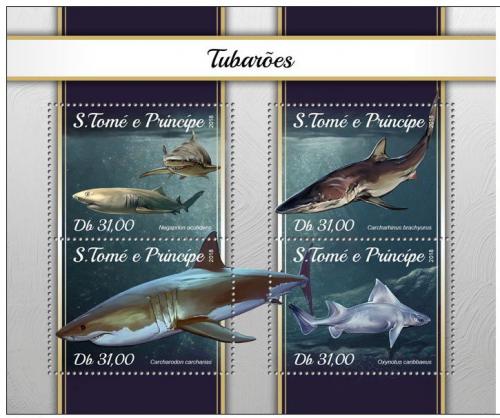 Poštové známky Svätý Tomáš 2018 Žraloky Mi# Mi# 7518-21 Kat 12€
