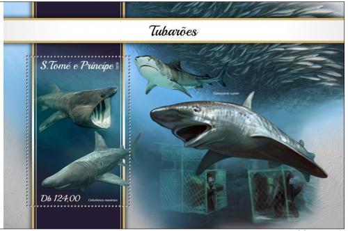 Poštová známka Svätý Tomáš 2018 Žraloky Mi# Mi# Block 1352 Kat 12€