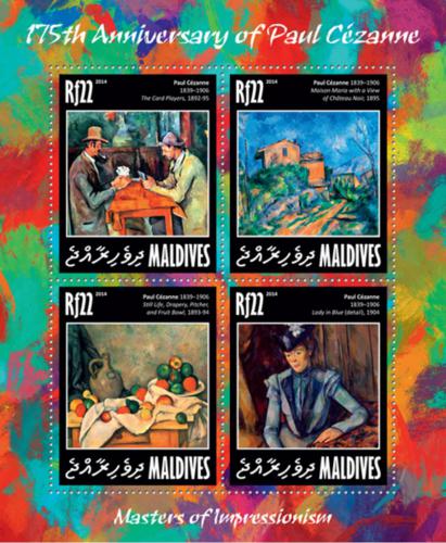Poštové známky Maldivy 2014 Umenie, Paul Cézanne Mi# 5113-16 Kat 11€