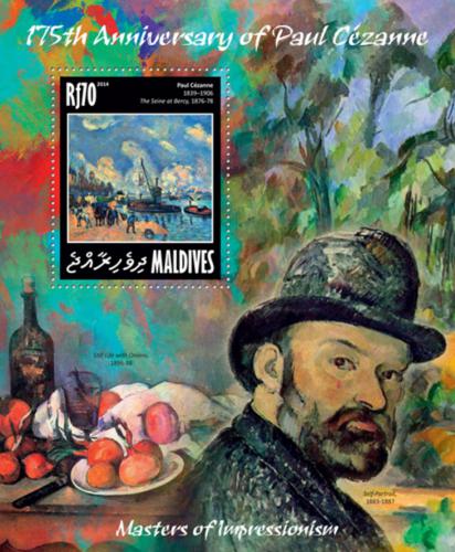 Poštová známka Maldivy 2014 Umenie, Paul Cézanne Mi# Block 689 Kat 7.50€