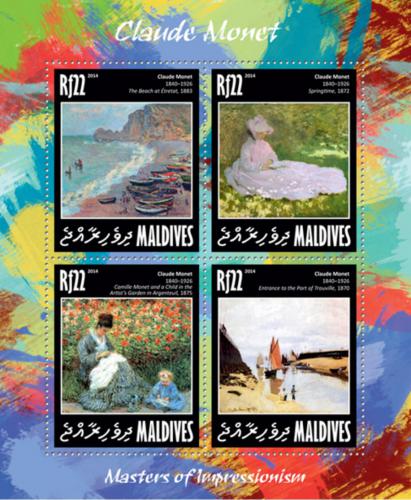 Poštové známky Maldivy 2014 Umenie, Claude Monet Mi# 5121-24 Kat 11€