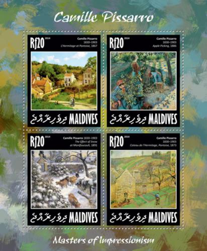 Poštové známky Maldivy 2014 Umenie, Camille Pissarro Mi# 5101-04 Kat 10€
