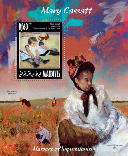 Poštová známka Maldivy 2014 Umenie, Mary Cassatt Mi# Block 688 Kat 7.50€