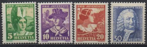 Poštové známky Švýcarsko 1934 ¼udové kroje, Pro Juventute Mi# 281-84 Kat 10€