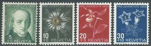 Potov znmky vcarsko 1943 Kvety, Pro Juventute Mi# 424-27 - zvi obrzok
