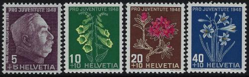 Potov znmky vcarsko 1948 Kvety, Pro Juventute Mi# 514-17