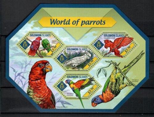 Poštové známky Šalamúnove ostrovy 2014 Papagáje Mi# 2632-35 Kat 9.50€