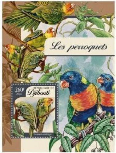 Poštová známka Džibutsko 2016 Papagáje Mi# 881 Block