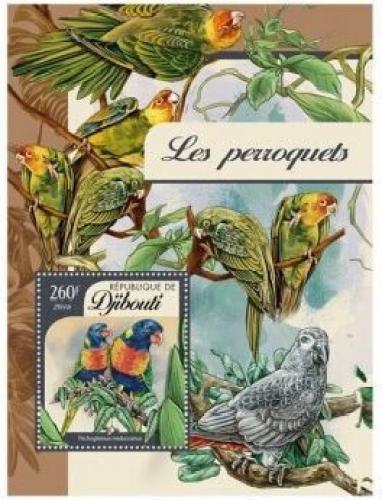 Poštová známka Džibutsko 2016 Papagáje Mi# 882 Block