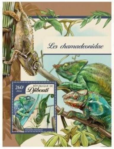 Poštová známka Džibutsko 2016 Chameleoni Mi# 851 Block