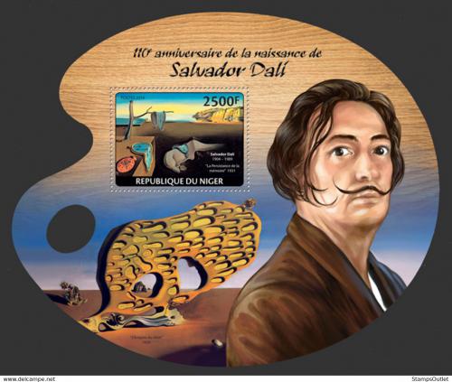 Poštová známka Niger 2014 Umenie, Salvador Dalí Mi# Block 291 Kat 10€