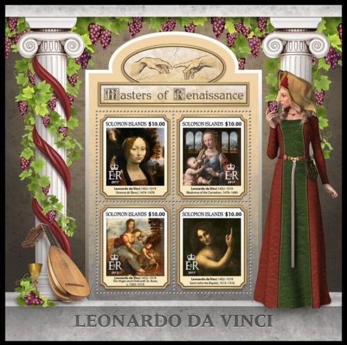 Poštové známky Šalamúnove ostrovy 2017 Umenie, Leonardo da Vinci Mi# 4335-38 Kat 12€