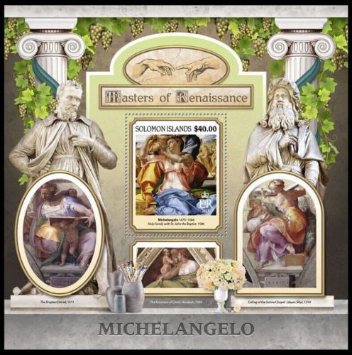 Poštová známka Šalamúnove ostrovy 2017 Umenie, Michelangelo Mi# Block 621 Kat 12€