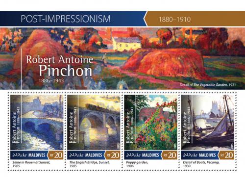 Poštové známky Maldivy 2015 Umenie, Robert Antoine Pinchon Mi# 5654-57 Kat 10€