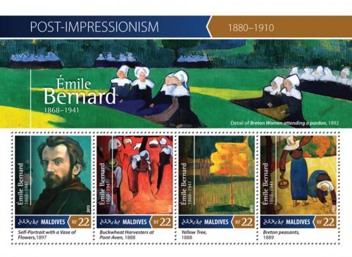 Poštové známky Maldivy 2015 Umenie, Émile Bernard Mi# 5679-82 Kat 11€