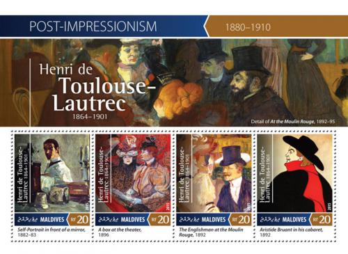 Poštové známky Maldivy 2015 Umenie, Henri de Toulouse-Lautrec Mi# 5644-47 Kat 10€