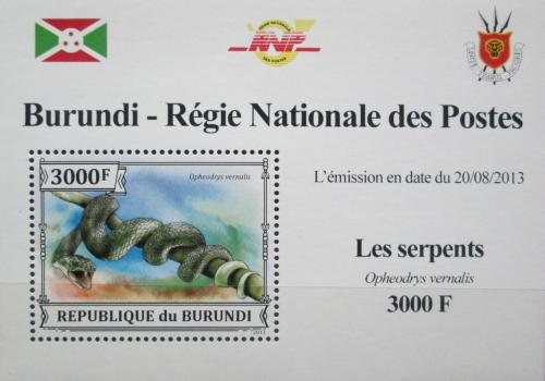 Poštová známka Burundi 2013 Užovka smaragdová DELUXE Mi# 3226 Block