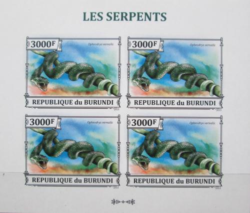 Poštové známky Burundi 2013 Užovka smaragdová neperf. Mi# 3226 B Bogen