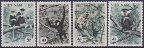 Poštové známky Vietnam 1987 Opice, WWF Mi# 1827-30 Kat 9€