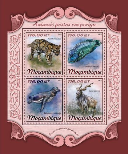 Poštové známky Mozambik 2018 Ohrožená fauna Mi# 9279-82 Kat 25€