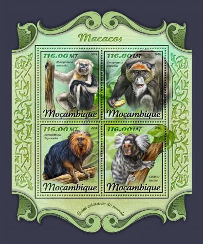 Poštové známky Mozambik 2018 Opice Mi# 9334-37 Kat 25€