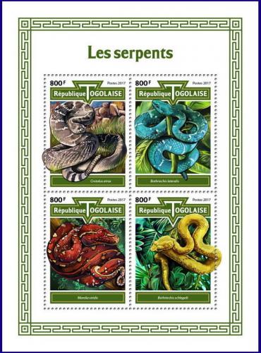 Poštové známky Togo 2017 Hady Mi# Mi# 8710-13 Kat 13€
