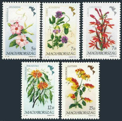 Poštové známky Maïarsko 1991 Kvety Ameriky Mi# 4125-29