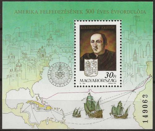 Poštová známka Maïarsko 1991 Objevení Ameriky, 500. výroèie Mi# Block 217