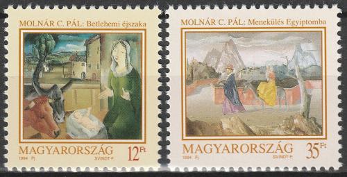 Poštové známky Maïarsko 1994 Vianoce, umenie, Pál Molnár Mi# 4323-24