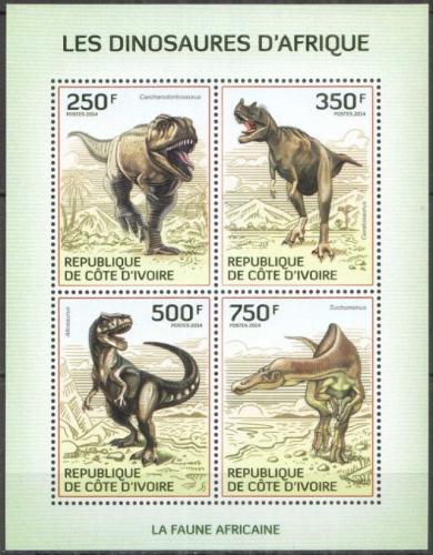 Potov znmky Pobreie Slonoviny 2014 Dinosaury Mi# 1519-22 Kat 8.50
