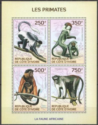 Potov znmky Pobreie Slonoviny 2014 Opice Mi# 1614-17 Kat 8.50 - zvi obrzok