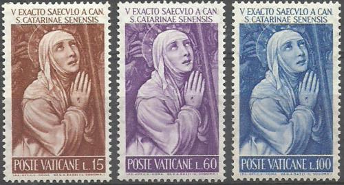 Poštové známky Vatikán 1962 Svätá Kateøina ze Sieny, freska Mi# 402-04