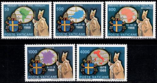 Poštové známky Vatikán 1989 Cesty papeže Jana Pavla II. Mi# 988-92 Kat 8€