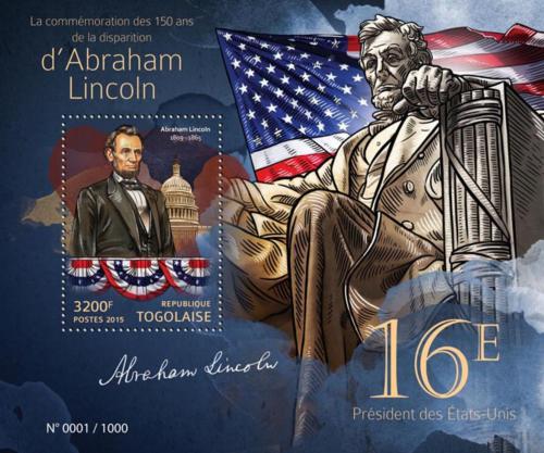 Poštová známka Togo 2015 Prezident Abraham Lincoln Mi# Block 1201 Kat 13€
