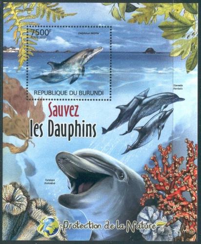 Poštová známka Burundi 2012 Delfíny Mi# Block 246 Kat 9€