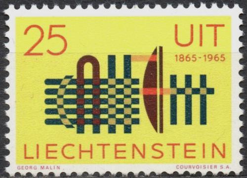 Poštová známka Lichtenštajnsko 1965 ITU, 100. výroèie Mi# 458