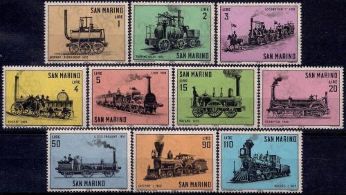 Poštové známky San Marino 1964 Staré lokomotívy Mi# 814-23