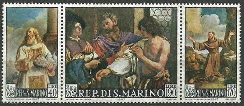 Poštové známky San Marino 1967 Umenie, Giovanni Francesco Barbieri Mi# 887-89