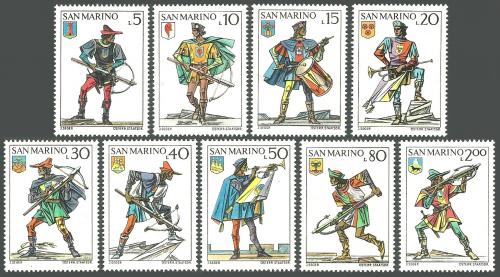 Poštové známky San Marino 1973 Historické uniformy Mi# 1046-54