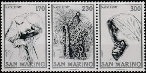 Poštové známky San Marino 1977 Vianoce, kresby, Emilio Greco Mi# 1150-52